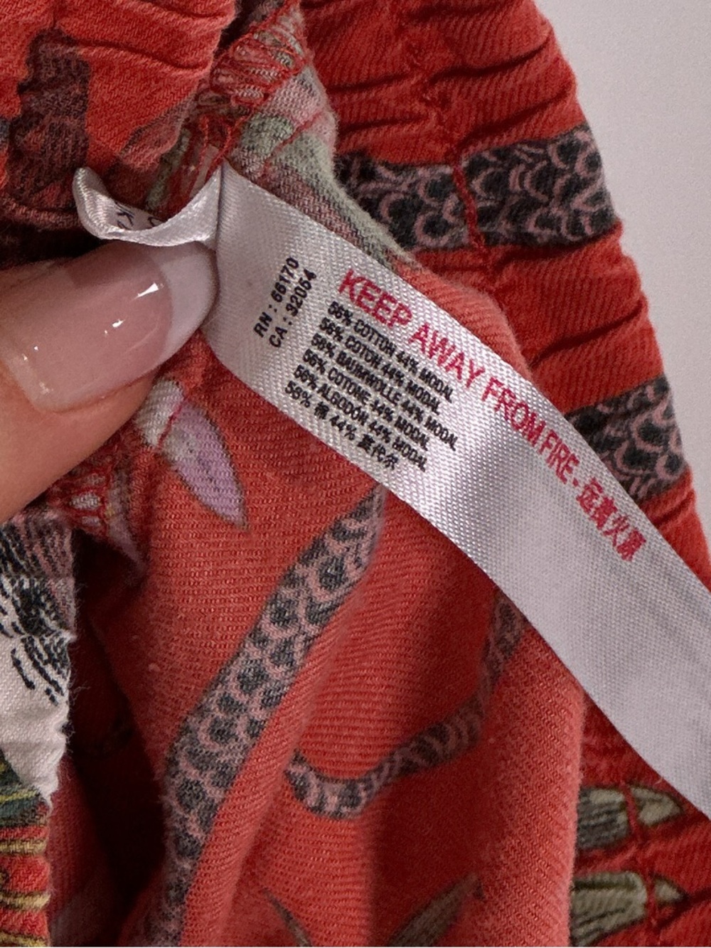 Anthropologie Victoria Garcia Pajama Set Wide Leg Floral Bird Red 1X - Picture 11 of 12